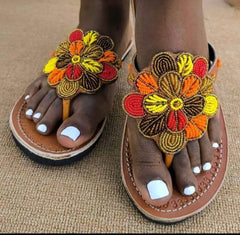 Hand-Beaded Leather Sandals,Comfortable Handcrafted